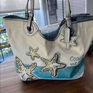 Coach Blue and Cream Starfish Tote